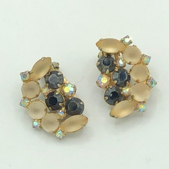 Vintage Moonstone Moon Shapped Clip On Earrings by Continental - Picture 6 of 11